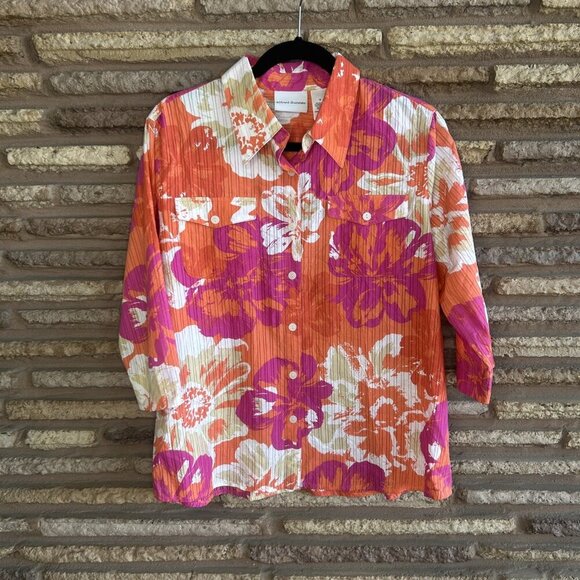 Alfred Dunner Colorful Tropical Beachy Floral Button Front Shirt Size 14 - Picture 7 of 8